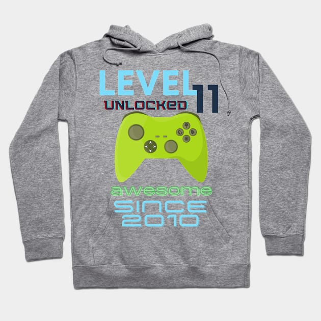 Level 11 Unlocked Awesome 2010 Video Gamer Hoodie by Fabled Rags 